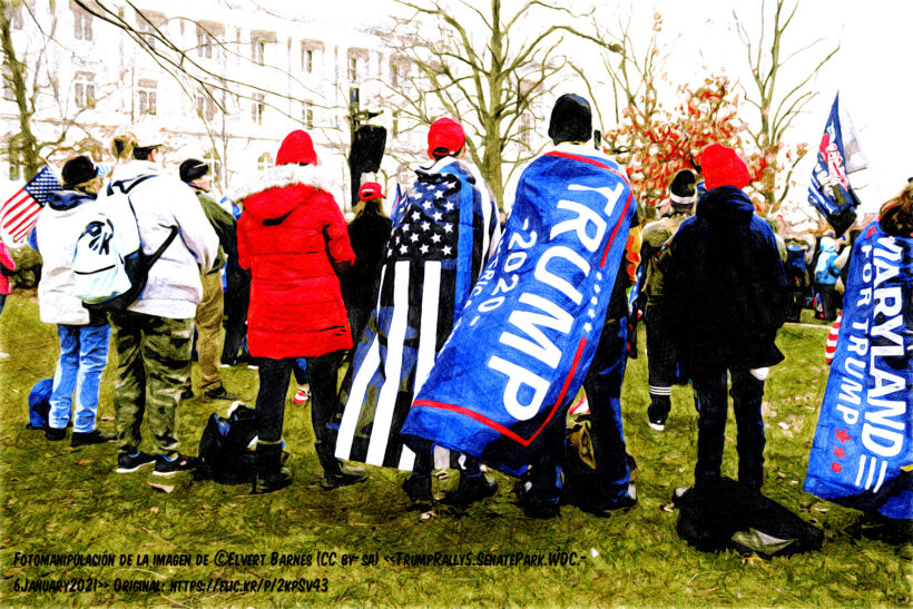 Fotomanipulación de esta imagen: https://flic.kr/p/2kpSv43 TRUMP RALLY at Lower Senate Park near C Street between Delaware Avenue and First Street, NE, Washington DC on Wednesday morning, 6 January 2021 by Elvert Barnes Photography