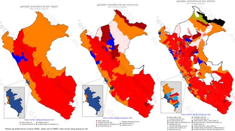 Resultado primera vuelta presidencial en Perú (87 %)