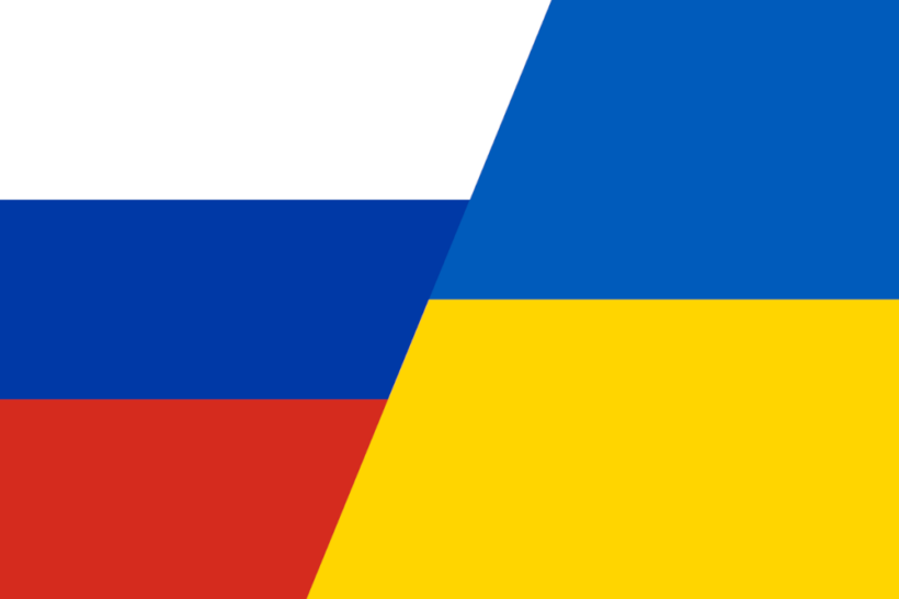 Banderas de Ucrania y Rusia